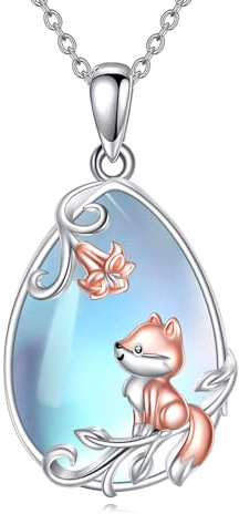 YAFEINI Mondstein Halskette 925 Sterling Silber Fuchs/Axolotl/Katze/Hund Anhänger Kette Tierschmuck Geschenke für Damen Mädchen