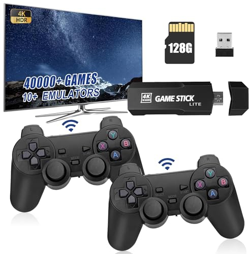 Console De Jeux Retro,Console Portable sans Fil, BâTon De Jeu RéTro Sortie Hdmi 4K Fil IntéGréE à Plus De 20 000 Jeux,Jeu Nostalgia Stick, Clé De Jeu VidéO Plug and Play(64G) (VFGHHBV)