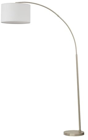 Licht-Erlebnisse Bogenlampe Stoff Metall 200 cm hoch verstellbar schwenkbar in Chrom Weiß Modern E27 Bogenleuchte Stehlampe Wohnzimmer Büro