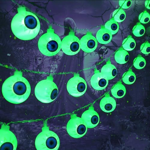Luci Halloween Decorazioni, 6 Metri 40 Luci LED di Stringa di Occhi, Lucine LED Decorative Verdi, Catene Luminose a Batteria per Interni ed Esterno come Addobbi di Halloween, Natale, Carnevale