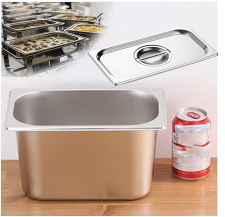 NJDQFA Rechteckig Buffet Speisenwärmer,Thermobehälter Für Speiseeis,Edelstahl Meal Prep Boxen Gastronormbehälter,1/4（26.5 * 16.5）,15cm0.8side