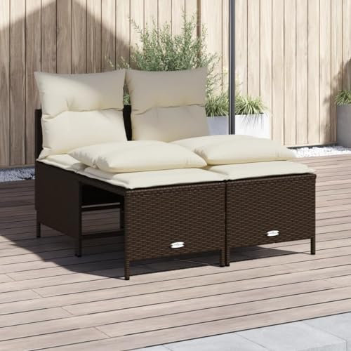 Homgoday 4-TLG. Gartenlounge Set mit Kissen Gartenmöbel Loungemöbel Sitzgruppe Lounge Balkonmobelset Eck Terrassenmöbel Ecksofa Ecklounge Gartensofa mit Fußbank Braun Poly Rattan