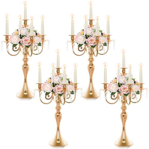 51 cm hoher 5-armiger Kerzenleuchter für Tisch, eleganter Kerzenhalter aus Metall, Retro-Kerzenständer, Tischdekoration für Party, Events, Zuhause, Hochzeitsdekoration (4, Gold)