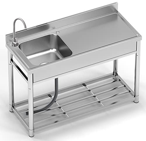 GODFSAHG Lavello da Giardino Esterno Lavello a Vasca Singola in Acciaio Inossidabile, lavelli da Cucina per ristoranti Commerciali con Rubinetto, lavello in Acciaio Inossidabile con rubinet