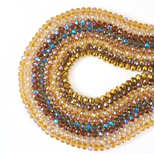 Sparkeads Perline di vetro sfaccettate, rondelle, marrone-giallo, cristallo, distanziatori singoli, 8 mm, perline, confezione grande per gioielli, braccialetto, donna, fai da te, ringraziamento