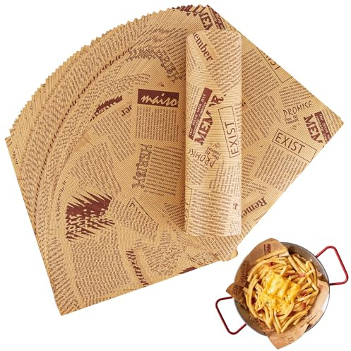 DAJAVE 400 Pcs Greaseproof Paper Sheets for Food, Newspaper Grease Proof Wax Paper Sheets Food Wrapping Papers Sandwich Burger Wrapping Sheet Fish and Chip Papers Sheet for Burgers Fries