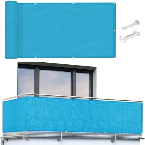 Balkonsichtschutz für den Außenbereich, 120 x 420 cm, wetterfest und UV-Schutz, Blau, ideal für Hinterhof-Deck, inklusive Löchern für einfache Installation, 419.1 cm für Garten