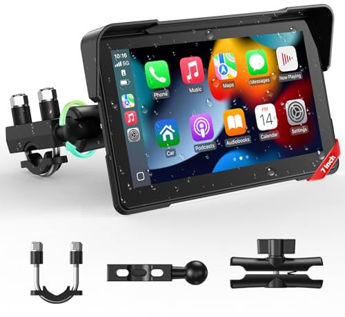 LAMTTO Schermo Wireless CarPlay e Android Auto per Moto, Aggiornamento Portatile da 7 Pollici con Touch Screen Impermeabile IP67 con Navigazione, Bluetooth Siri/G00gle Assistente