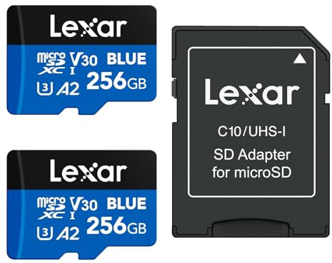 Lexar Blue Scheda Micro SD 256GB 2PK, fino a 160 MB/s in lettura, scheda microSDXC UHS-I, C10, U3, V30, A2, video Full-HD e 4K, scheda di memoria ad alta velocità per smartphone/tablet/action camera