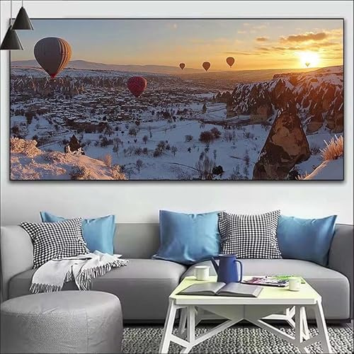 DIY Paint by Numbers for Adults,DIY Canvas Oil Painting Kit Digital Painting Acrylic Number with Paintbrushes,DIY Paint by Numbers for Children Kits Decorative- Balloon,Lake (Frameless) 35x102in V-555