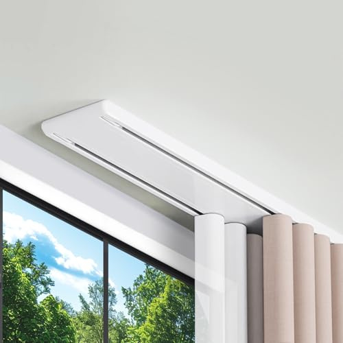 XHKJYSDP 8.2ft Double Row Curtain Tracks Ceiling Mounted, Heavy Duty Silent Sliding Curtain Rails System, Aluminum Alloy Drape Track Set for Room Divider Living Room Bedroom Hospital (White, 2.5m)