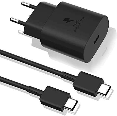 Chargeur USB-C 25W avec câble USB-C, Prise de Charge Rapide Type-C et Adaptateur de câble Compatible pour Samsung Galaxy S24/S23/S22/S21 Ultra/S20/Note20/S10/S9 A55 A54 A53 Flip 3/Z