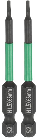 sourcing map 2pcs H1.5 Flat Hex Head Screwdriver Bit 1.5mm Metric Tip 1/4 Hex Shank 65mm (2.6) Long Magnetic Hexagonal Screw Drill Bit Wrench Black Phosphate S2 Steel Power Driver Socket