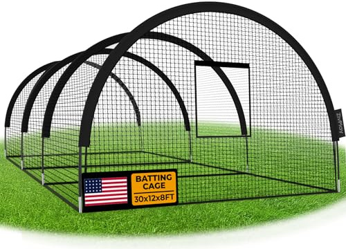 Baseball Batting Cage Net Batting Cages for Backyard Portable Pop Up Cage for Baseball and Softball 30ftx12ftx8ft with Pitching Machine Hole and Detachable Door