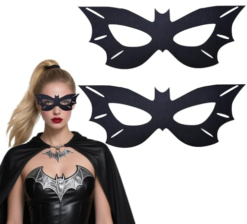 YUYWWAN Halloween Augenmaske, 2 Stück Schwarze Maske Erwachsene, Fledermausmaske Kinder, Kostümzubehör Augenmaske Schwarz für Halloween Karneval Rollenspiel Maskerade (C)