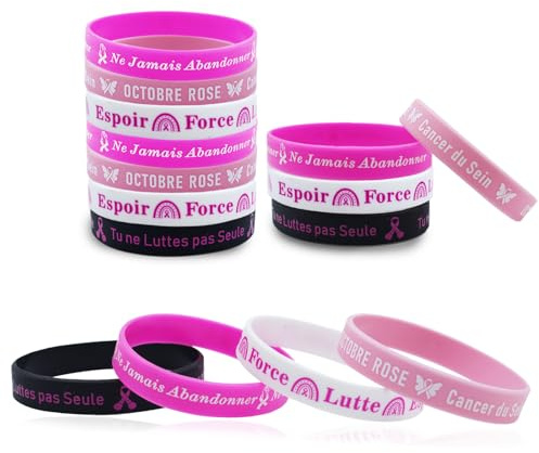 BMGRKYQX 20pcs Octobre Rose Bracelets Silicone,Bracelet de Sensibilisation au Cancer du Sein,Espoir Lutte Force Octobre Rose Ruban Accessoires Goodies Cadeau