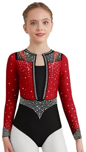 winying Ballettanzug Mädchen Langarm Leotard Gymnastikbody Mit Strass Tanz Trikot Leotard Turnanzug Wettkampf Dancewear