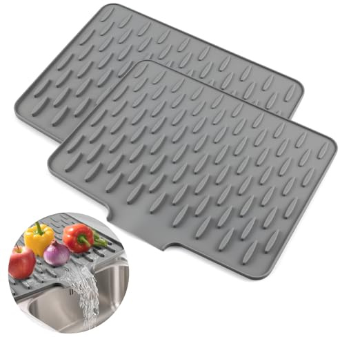 Foydream Tappetino Scolapiatti,2 Pezzi Scolapiatti da Appoggio 40 x 32,5 cm, Silicone Scolapasta da Lavello Cucina Tappetino Resistente per Calore Bar Tavolo