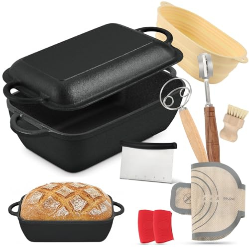 Aukivon Oval Cast Iron Dutch Oven for Bread Baking, 6.35Qt Bread Baking Pan with Lid, Multi-Functional Dutch Oven Pot with Bread Baking Supplies for Bread Baking, Frying and Braising