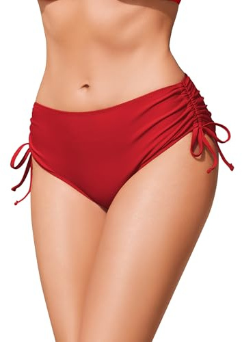 Ekouaer Women's Bikini Bottoms Side Drawstrings Swimsuit Bottoms Middle Waisted Adjustable, S-XXL