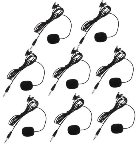 Zerodeko 8pcs Portable Clip-on Microphones with Adjustable Volume and Pvc Material, Compatible with Laptop and Desktop Computer for Streaming and Recording, Black Wireless Lavalier