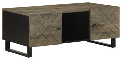 Couchtisch Schwarz 100x54x40 cm, Massivholz Mango, mit Stauraum für Wohnzimmer, einzigartiger Kaffeetisch für Zeitschriften, Bücher, DVDs