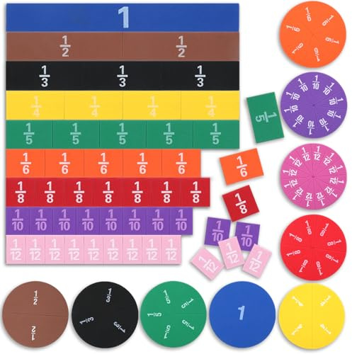Magnetic Fraction Tiles Circles Magnetic Fraction Strips, Early Childhood Education Materials, Rainbow Math Manipulatives for Elementary Educational Kit Learning Bars Curriculum