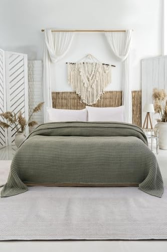 BOHORIA® Tagesdecke 220x240 cm in Waffeloptik NIU Waffle | extra groß | 100% Baumwolle | Oeko-Tex® | Überwurf für Sofa, Sessel & Bett | Sofadecke Wolldecke Wohndecke (Emerald, 220 x 240cm)