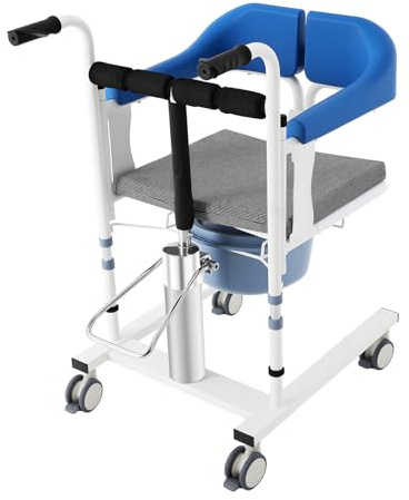 Silla elevadora hidráulica para pacientes de transferencia, silla de inodoro con ruedas, silla de transferencia para pacientes para el hogar, capacidad de carga de 100 kg, altura ajustable, respaldo