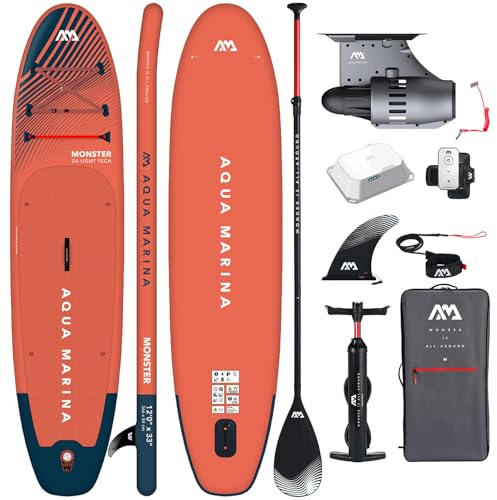 CampSup Aqua Marina E-Monster 12'0 Sky Glider, SUP Board mit Motor BLUEDRIVE S, aufblasbares Allround Stand Up Paddle Board 366x84x15 cm, 170 kg