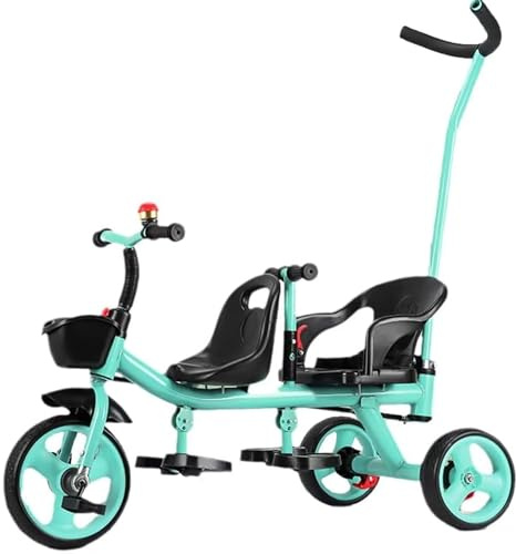 Triciclo Tándem para Niños con Asientos Dobles de 2 a 5 años, con Asiento Ajustable y Ruedas de Entrenamiento, Doble Freno en Las Ruedas traseras, con asa para los Padres.
