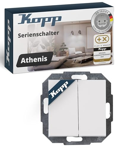 Kopp ATHENIS Serienschalter in Rein-Weiß - Hochwertiger Doppel-Lichtschalter mit 10AX Schaltvermögen - IP20 Schalter-Unterputz mit Wippe & Steckklemmen - Stilvoller Doppelschalter 250V~