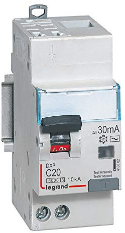 Legrand 410802 Disjoncteur différentiel monobloc DX³6000 10kA arrivée haute automatique départ bas vis, U+N 230V, 20A typeAC, 30mA