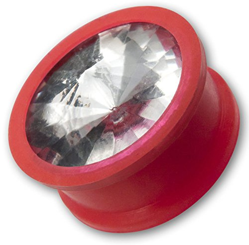 Fly Style Ohr-Plug Silikon Kristall Strass Stein Flesh Tunnel Bunte Farbwahl 6-20 mm st011_WS, Grösse:10 mm; rot