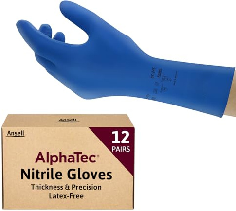 Ansell AlphaTec 87-245 Mehrzweckhandschuhe aus Latex, Chemikalienschutz, Lebensmittel Geeignet, Wiederverwendbare Gummihandschuhe, Hausputz, Haushalt, Kochen, Blau, Größe M (12 Paar)