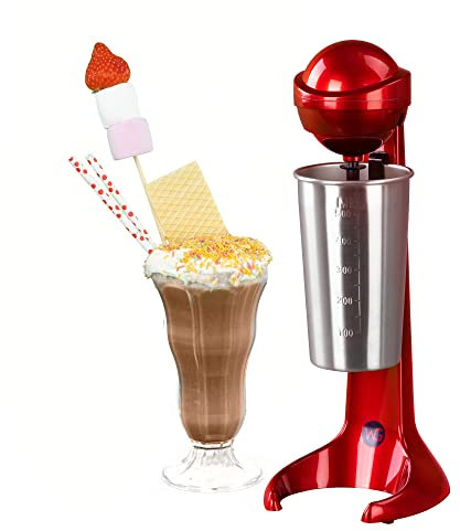 LIVIVO Retro Milkshake Maker 100W Stand Mixer Machine Red with 500ml Cup Perfect for Making Milk Frothing, Cold Drinks, Ice Coffee, Frappe, Iced Brew Coffee, Macchiato, Cream