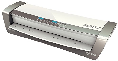 Leitz A3 Laminiergerät Office Pro, Für 80 bis 175 mic Laminierfolien, inkl. Laminierfolien Starterkit, schnelles Laminieren, ideal für den Einsatz in Büro & Schule, Weiß/Silber, iLAM, 75180084