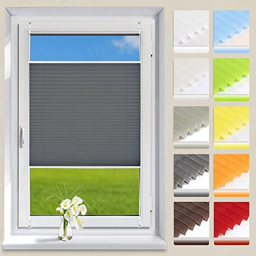 OUBO Plissee Klemmfix ohne Bohren Aluminium-Schienen, Anthrazit 35 x 100cm(BxH), lichtdurchlässig & Blickdicht, Jalousie Faltrollo Innen für Fenster & Tür
