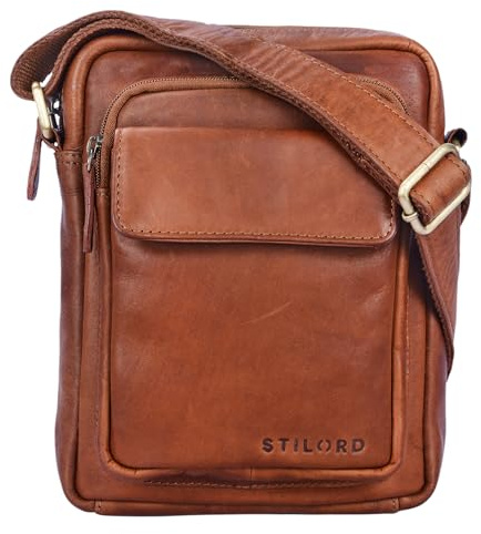 STILORD Jannis Leder Umhängetasche Männer klein Vintage Messenger Bag Herren-Tasche Tablettasche für 9.7 Zoll iPad Schultertasche aus echtem Leder Farbe:Cognac - braun
