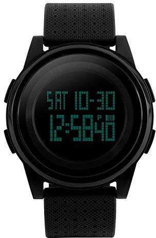 TONSHEN Unisex Sport Digital Uhr 50M Wasserdicht Outdoor Militär Uhr Schwarz Plastik mit Silikon Band Armbanduhr Modisch Alarm Stoppuhr LED Licht Uhren