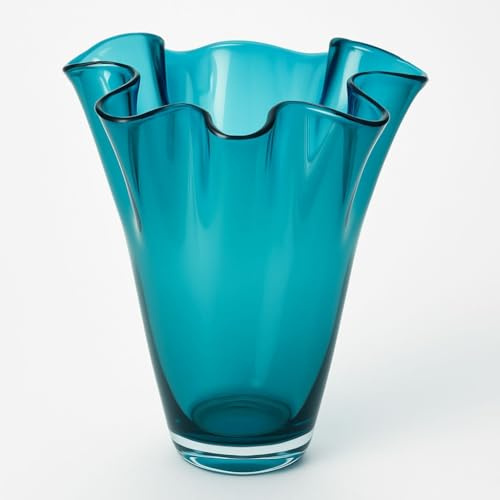 SIGNATURE HOME COLLECTION Glasvase mundgeblasen Dekovase Blumenvase Glas, Türkis, 21 x 21 x 30 cm, 1 Einheiten