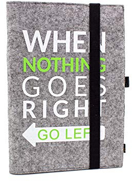 Luxflair Edles Filz Notizbuch in graumeliert, Flock-Aufdruck When nothing goes right go left, A5 kariert 50 Seiten Notizblock, edler Einband oder Umschlag als Hefteinband oder Hülle geeignet