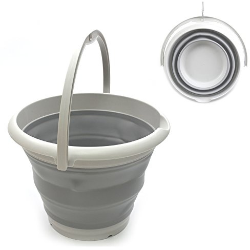 SAMMART 10L Collapsible Plastic Bucket - Foldable Round Tub - Portable Fishing Water Pail - Space Saving Outdoor Waterpot, Size 33cm Dia (1, Grau)