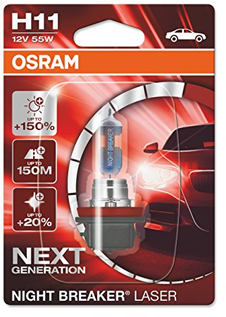 OSRAM NIGHT BREAKER LASER H11, +150% mehr Helligkeit, Halogen-Scheinwerferlampe, 64211NL-01B, 12V PKW, Blister (1 Lampe)