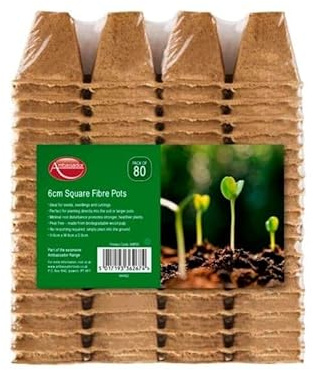 Pack Of 80 Square Fibre Pots Biodegradable Plant Pots 6cm Seed Plug Plants