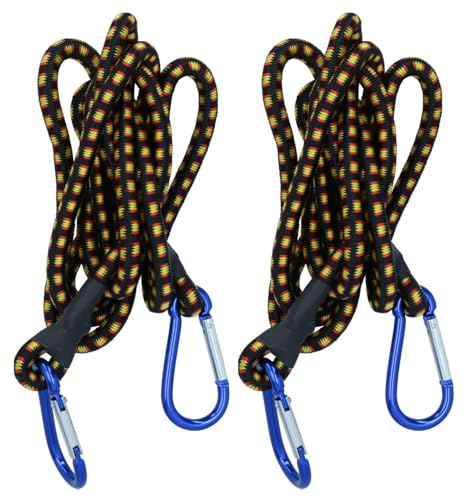 Garden Mile 2 cuerdas elásticas resistentes con clips de mosquetón, cordón elástico de 72 pulgadas de largo con clip de mosquetón de 180 cm, correas elásticas perfectas para lonas, portabicicletas,