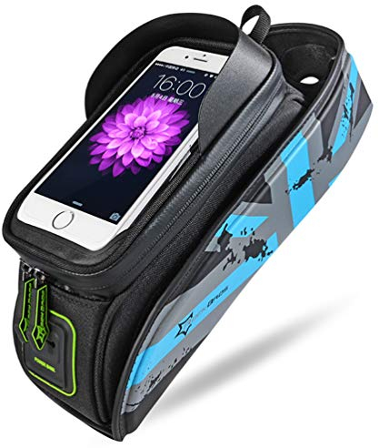 KUANDAR Wasserdicht Fahrrad Rahmentaschen, Wasserdicht Fahrradlenkertasche Handyhalterung Fahrrad Handy Tasche Mit Sonnenblende, für Smartphone bis zu 6.0 Zoll Handytasche, A