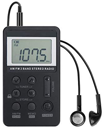 Personal AM/FM Pocket Radio Portable VR-robot, Mini Digital Tuning Radio, with Rechargeable Battery, Earphone, Lock Screen for Walk/Jogging/Gym/Camping