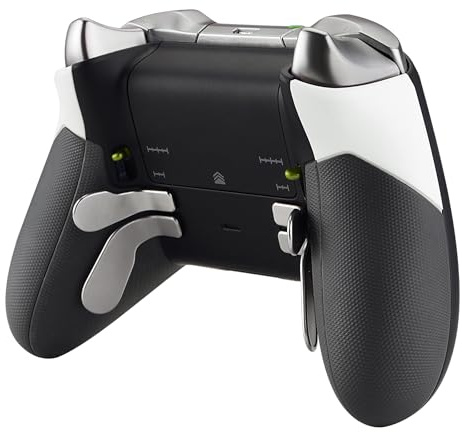 eXtremeRate Rubberized Grip Parts for Xbox Elite Controller, White Replacement Right Left Side Rails Rear Handle Grips, Back Panels Accessories Kits for Xbox One Elite Controller (Model 1698)