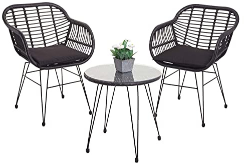 Mendler Poly-Rattan Garnitur HWC-G17 - anthrazit, Kissen anthrazit | Balkon-Set, Gartengarnitur, Sitzgruppe, Stuhl, Seil